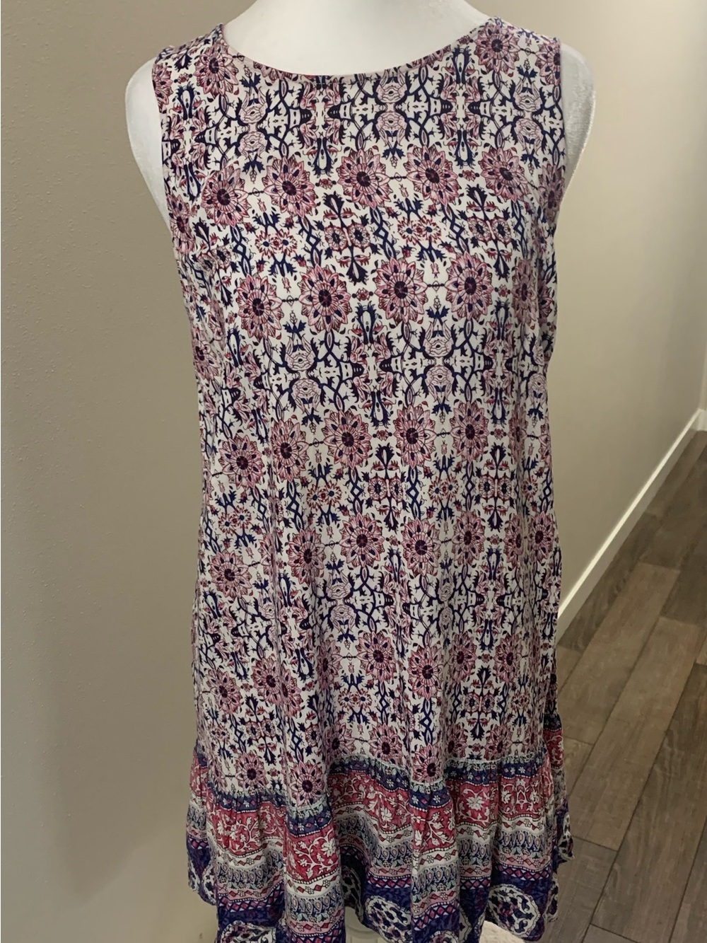 Umgee Pink & Navy Floral Sleeveless Tank Dress Top